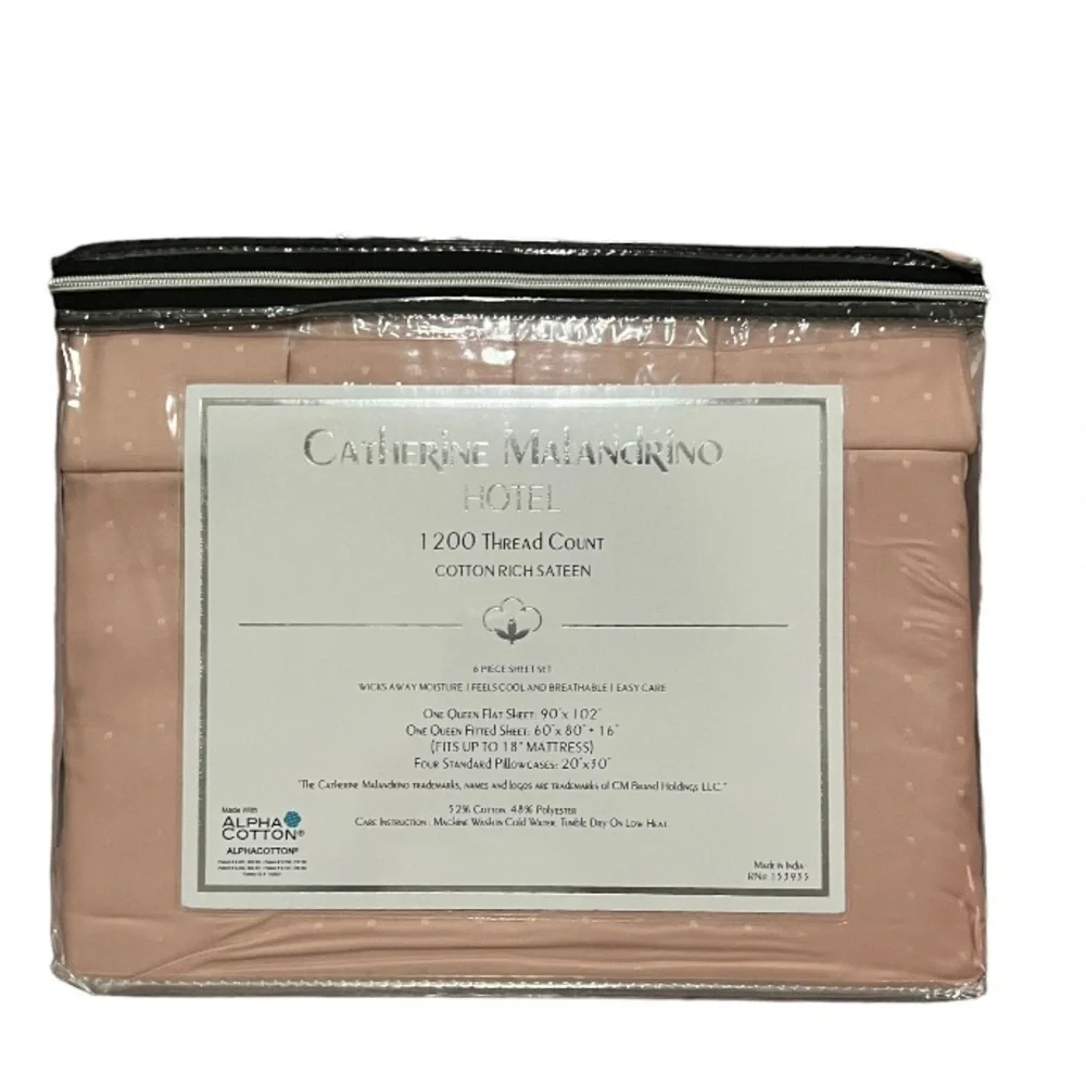 🆕CATHERINE MALANDRINO 1200 TC COTTON RICH SATEEN 6PC SHEET SET QUEEN BLUSH PINK